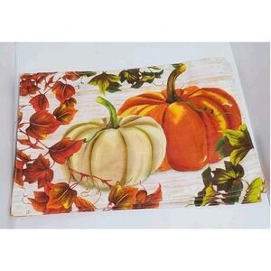 Set of 6 Pumpkin And Leaves Fall Thanksgiving Harvest Placemats Red Orange White